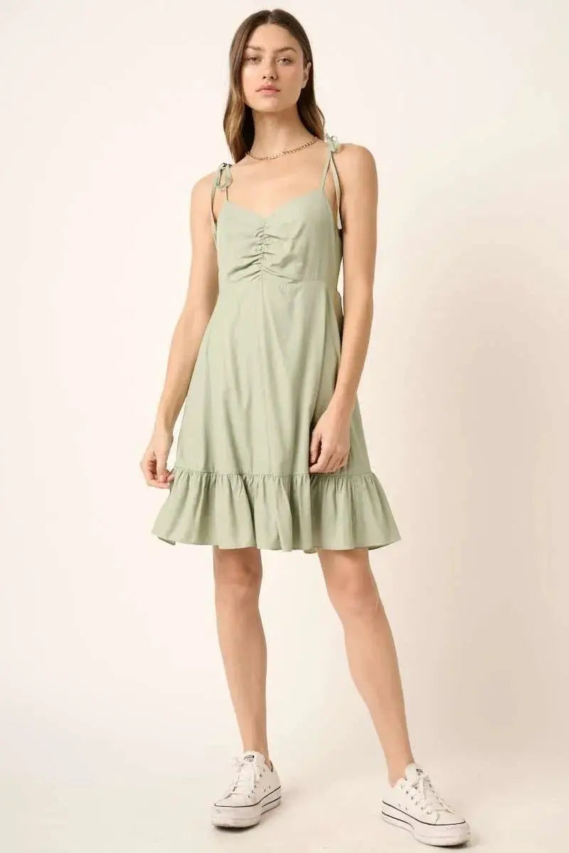 Mittoshop Ruched Detail Spaghetti Tie Mini Dress by Trendsi