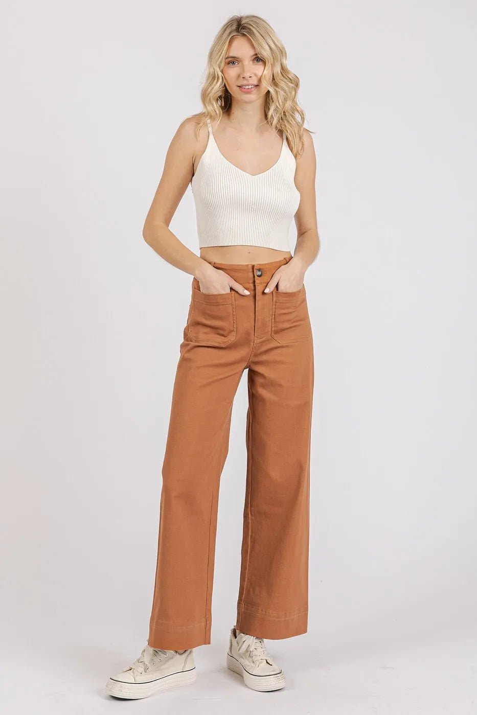 Mittoshop Twill Patch Pocket High Rise Wide Leg Pants - Bitsy Gypsy Boutique