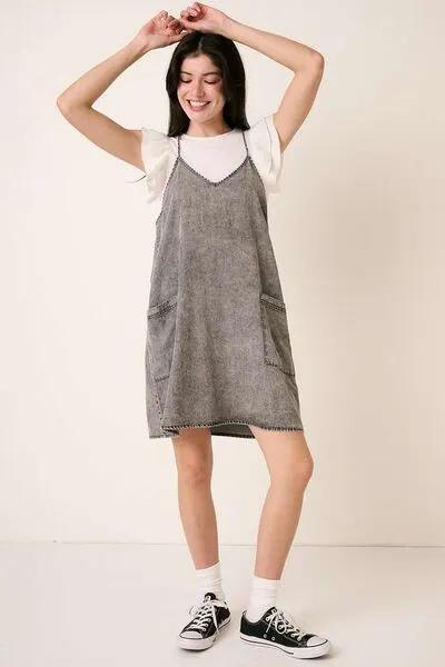 Mittoshop Washed Patch Pocket Mini Cami Denim Dress by Trendsi