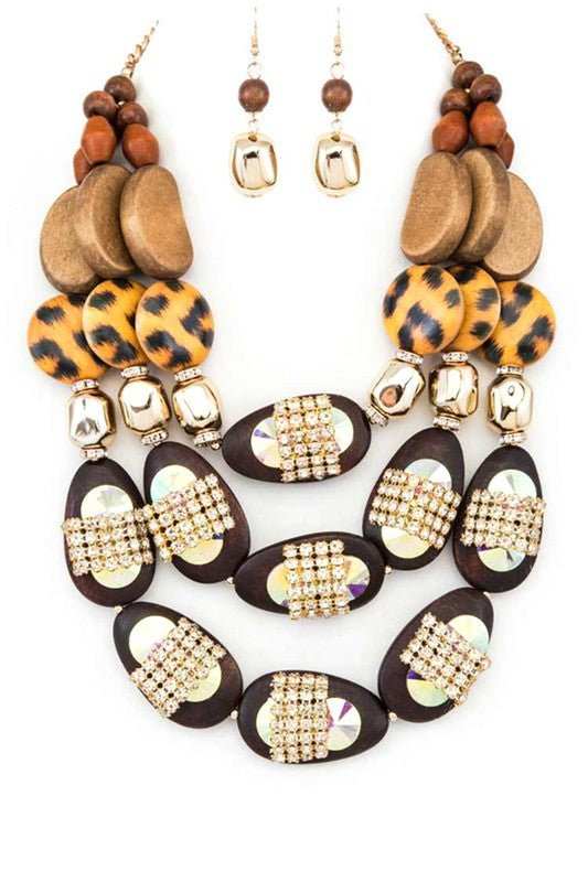 Mix Media Leopard Gold Tone Necklace Set - Bitsy Gypsy Boutique