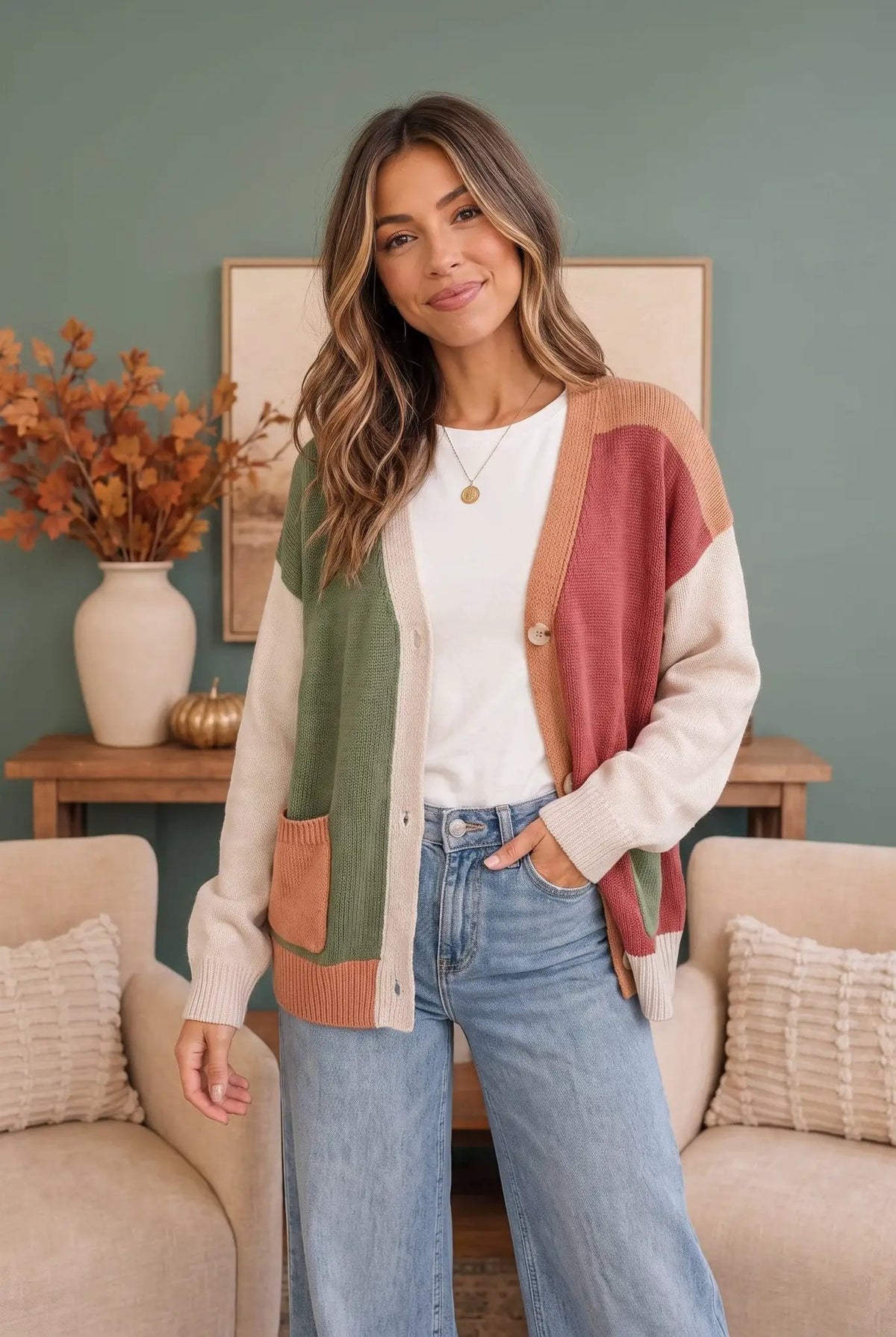 Natural Beauty Color Block Knit Cardigan by Haptics