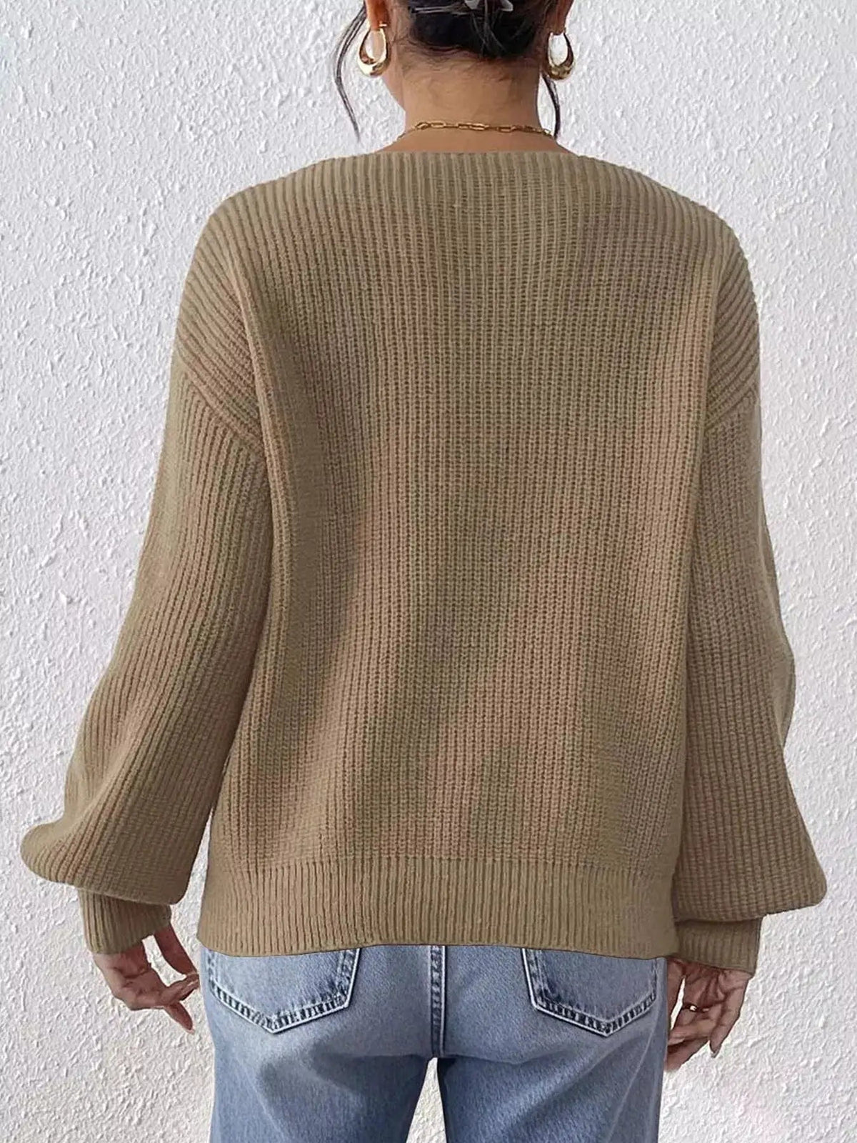 Orange Lace Heart Ribbed Dropped Shoulder Sweater - Bitsy Gypsy Boutique