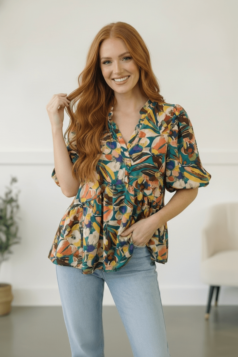 Painted Floral Jungle Blouse - Bitsy Gypsy Boutique