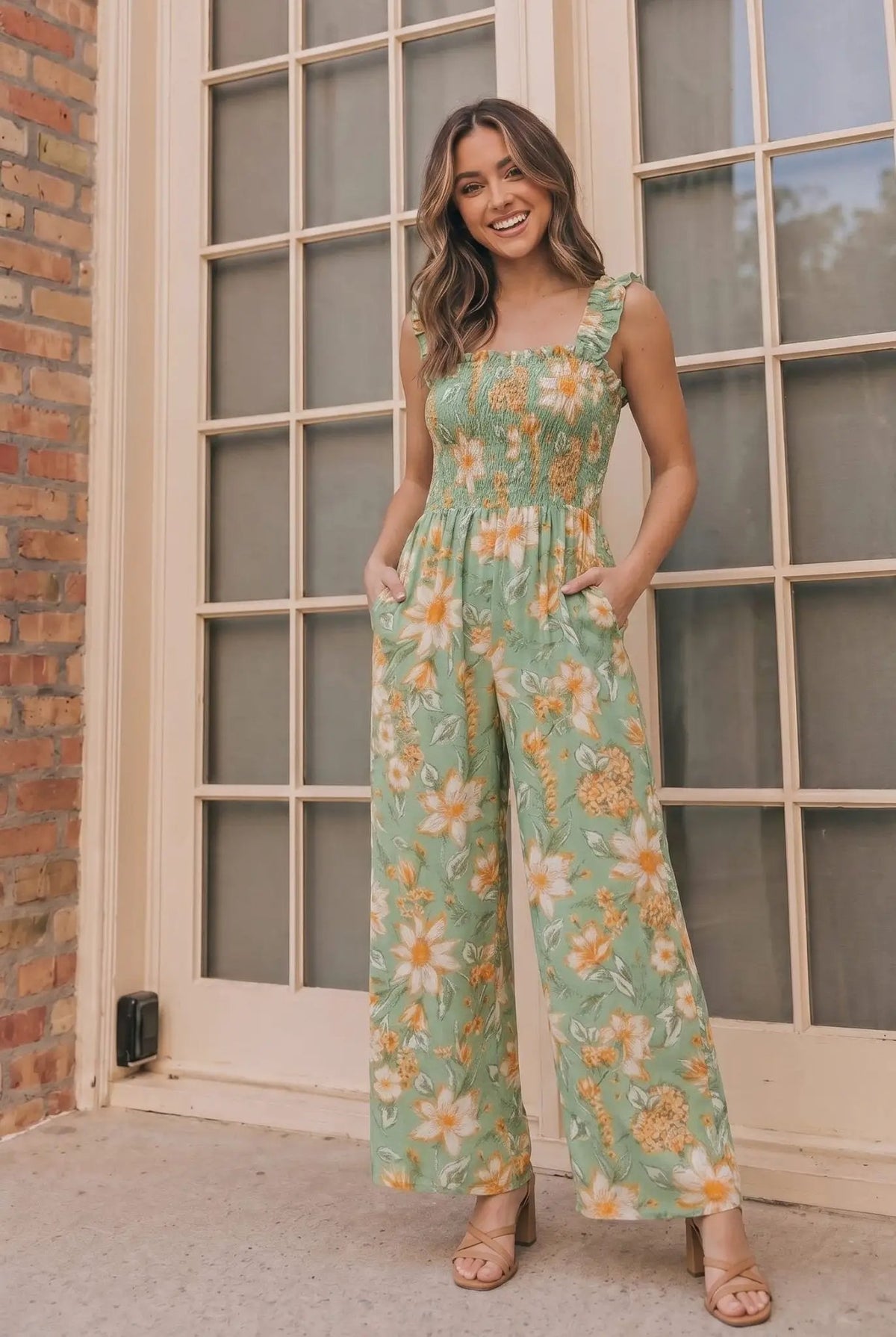 Party Ready Jumpsuit in Green Floral Bliss by Haptics
