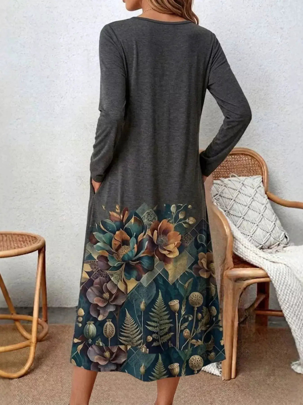 Plus Size Floral Button Front Long Sleeve Midi Dress - Bitsy Gypsy Boutique