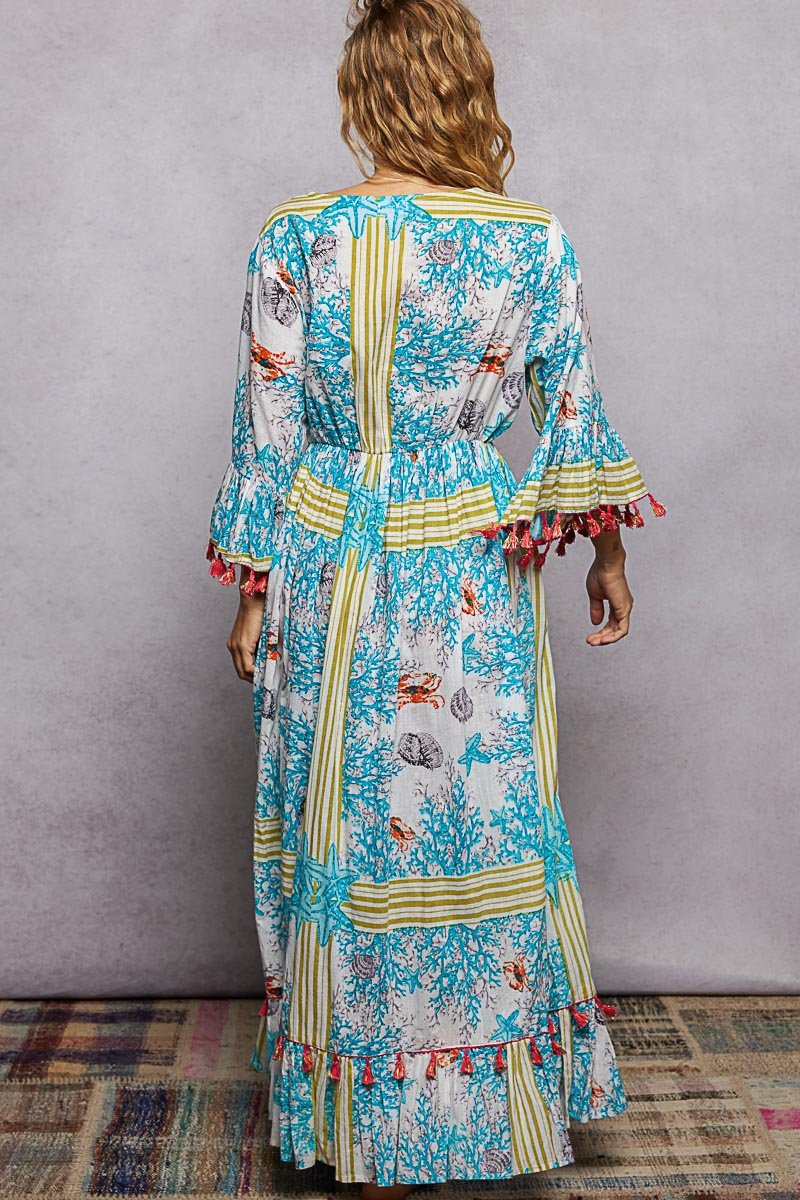 POL Bohemian Print Tassel Trim Maxi Dress - Bitsy Gypsy Boutique
