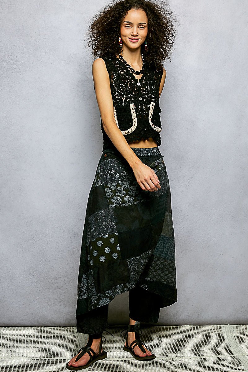 POL Button Down Cropped Crochet Vest with Scalloped Edge - Bitsy Gypsy Boutique