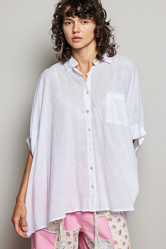 POL Button Down Half Dolman Sleeve Shirt - Bitsy Gypsy Boutique