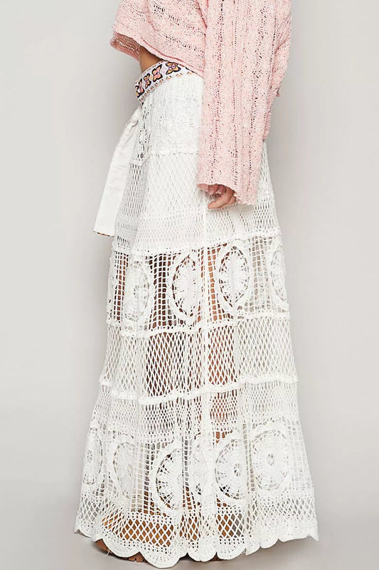 POL Crochet Floral Flared Skirt with Elastic Waist Band - Bitsy Gypsy Boutique