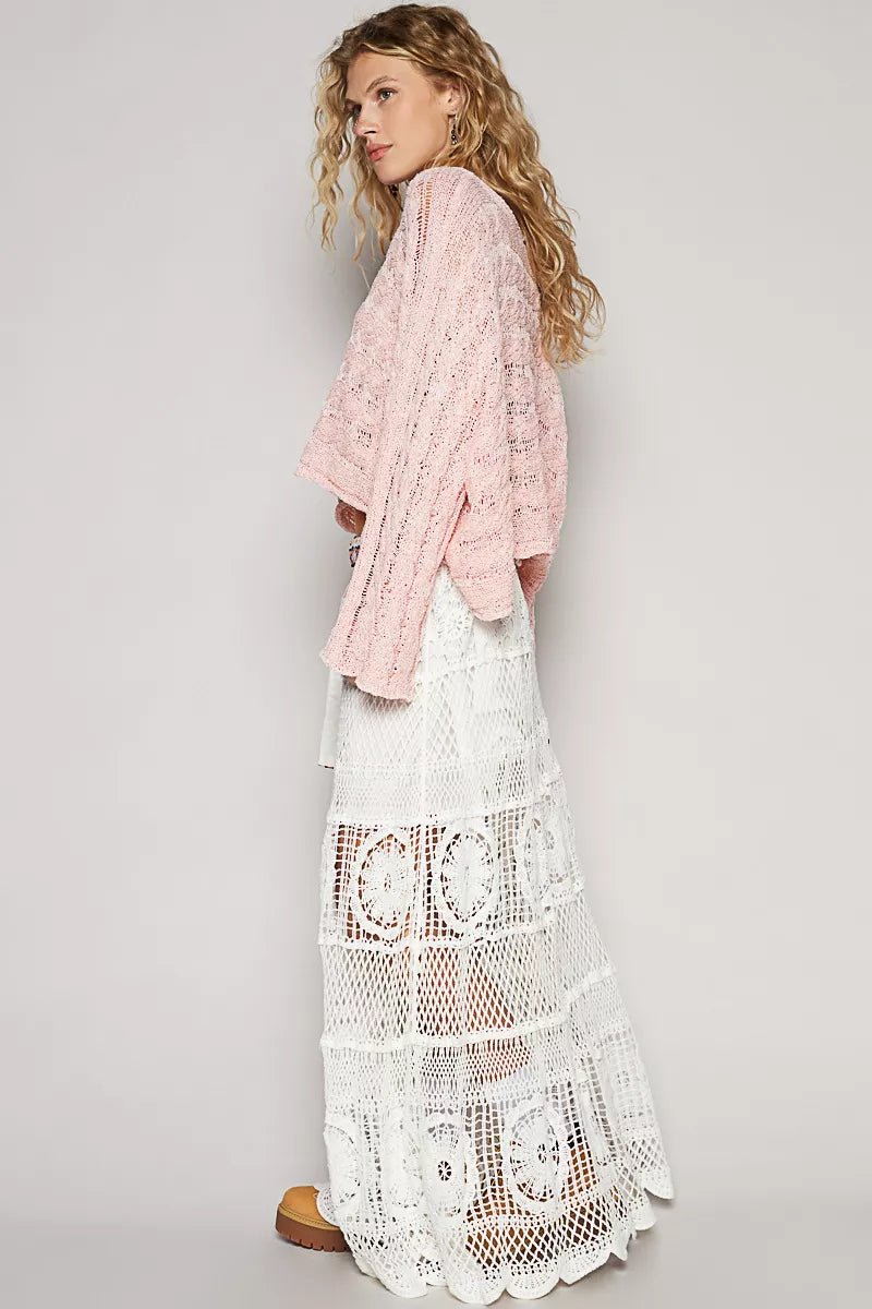 POL Crochet Floral Flared Skirt with Elastic Waist Band - Bitsy Gypsy Boutique