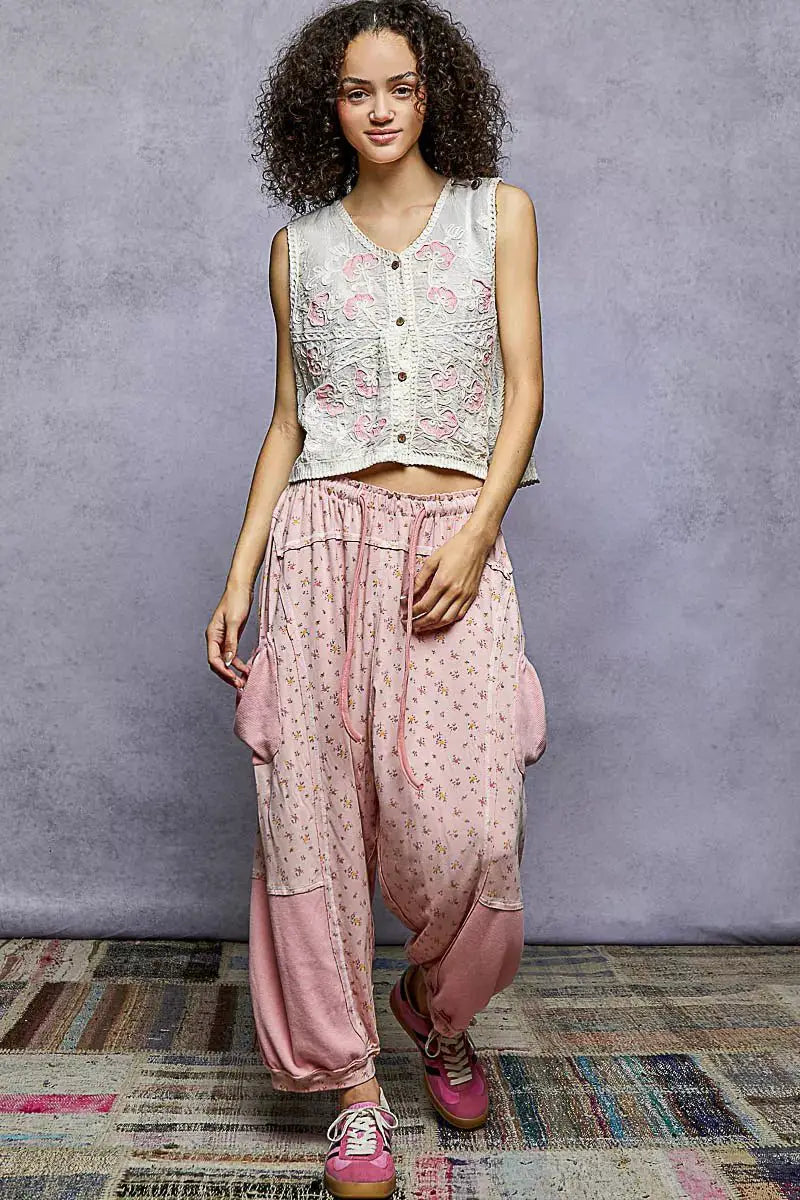 POL Floral Embroidered V-Neck Vest by Trendsi