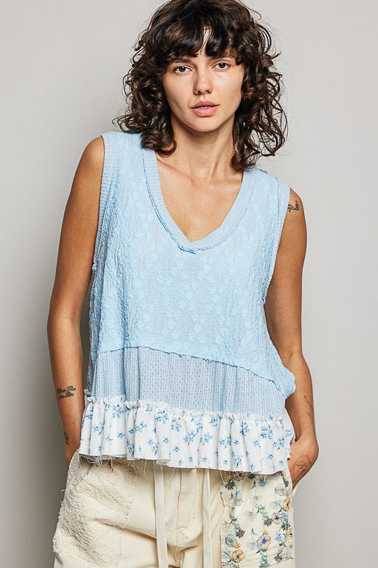 POL Floral Print V - Neck Textured Tank - Bitsy Gypsy Boutique