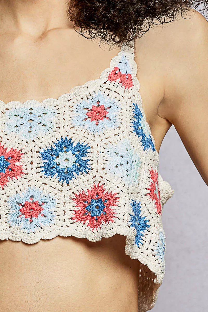 POL Handmade Granny Pattern Crochet Cami with Scalloped Strap - Bitsy Gypsy Boutique