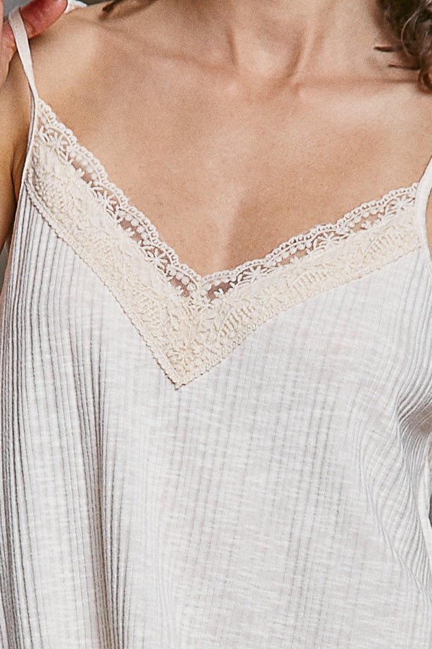 POL Lace Detail V - Neck Textured Knit Cami - Bitsy Gypsy Boutique