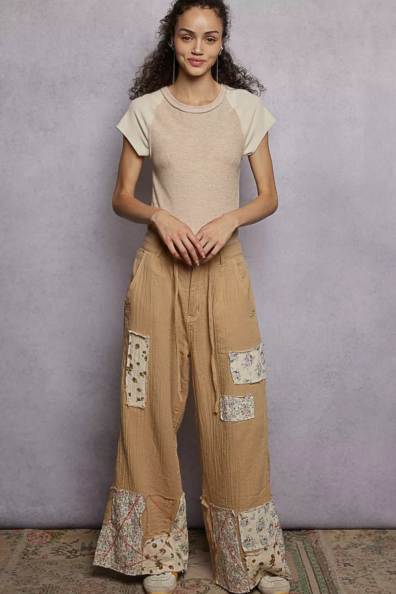 POL Outseam Detail Ribbed T-Shirt with Contrast Color Sleeves - Bitsy Gypsy Boutique