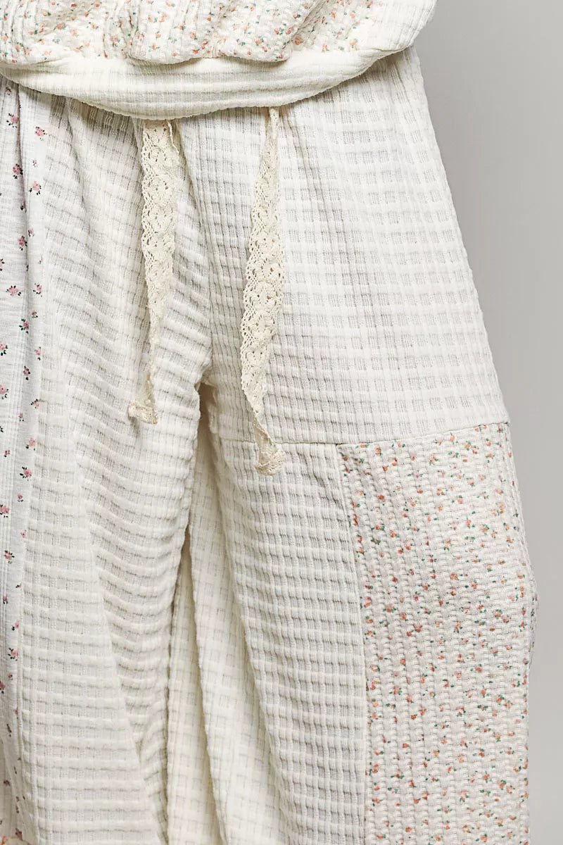 POL Patchwork Mixed Knit Wide Leg Pants - Bitsy Gypsy Boutique