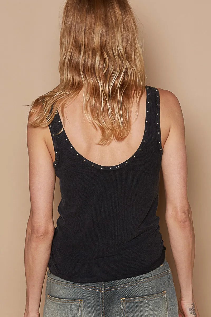 POL Ribbed Tank Top with Metallic Stud Detail - Bitsy Gypsy Boutique