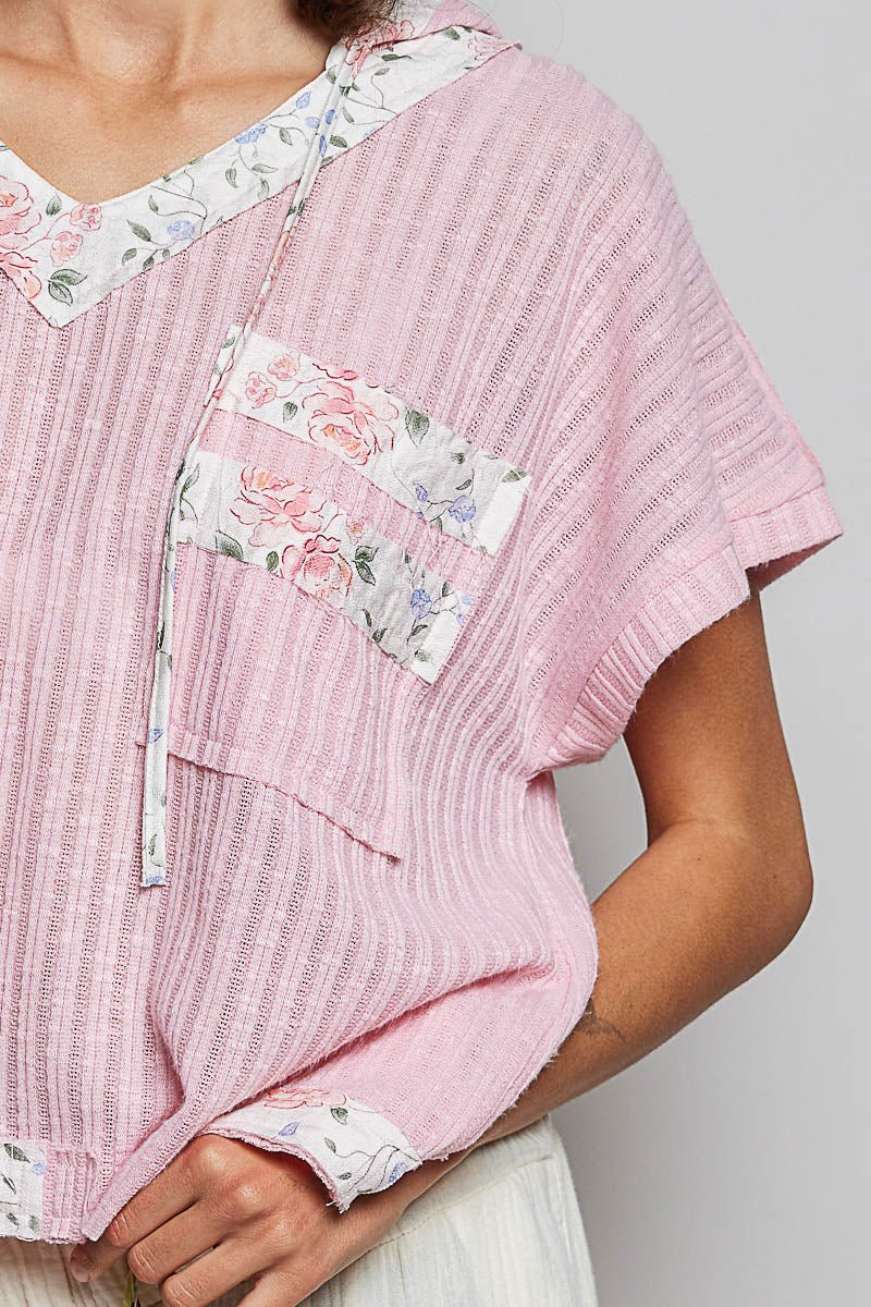 POL Short Sleeve Hooded Top with Back - Open Detail - Bitsy Gypsy Boutique