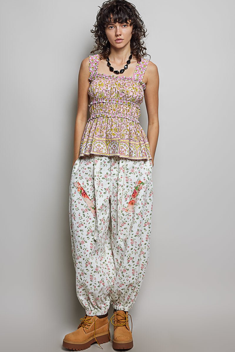 POL Smocked Printed Square Neck Peplum Tank with Ruffle Trim - Bitsy Gypsy Boutique