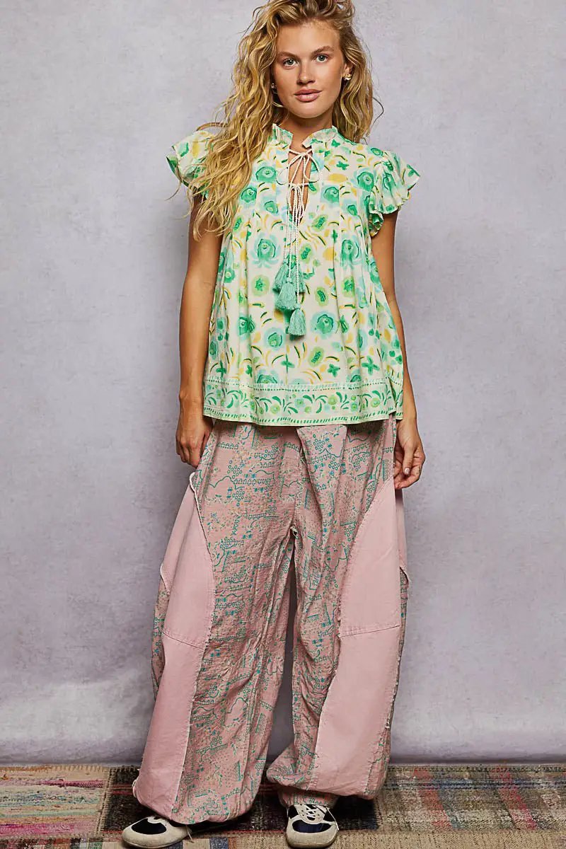 POL Tassel Tied Floral Flutter Sleeve Blouse by Trendsi