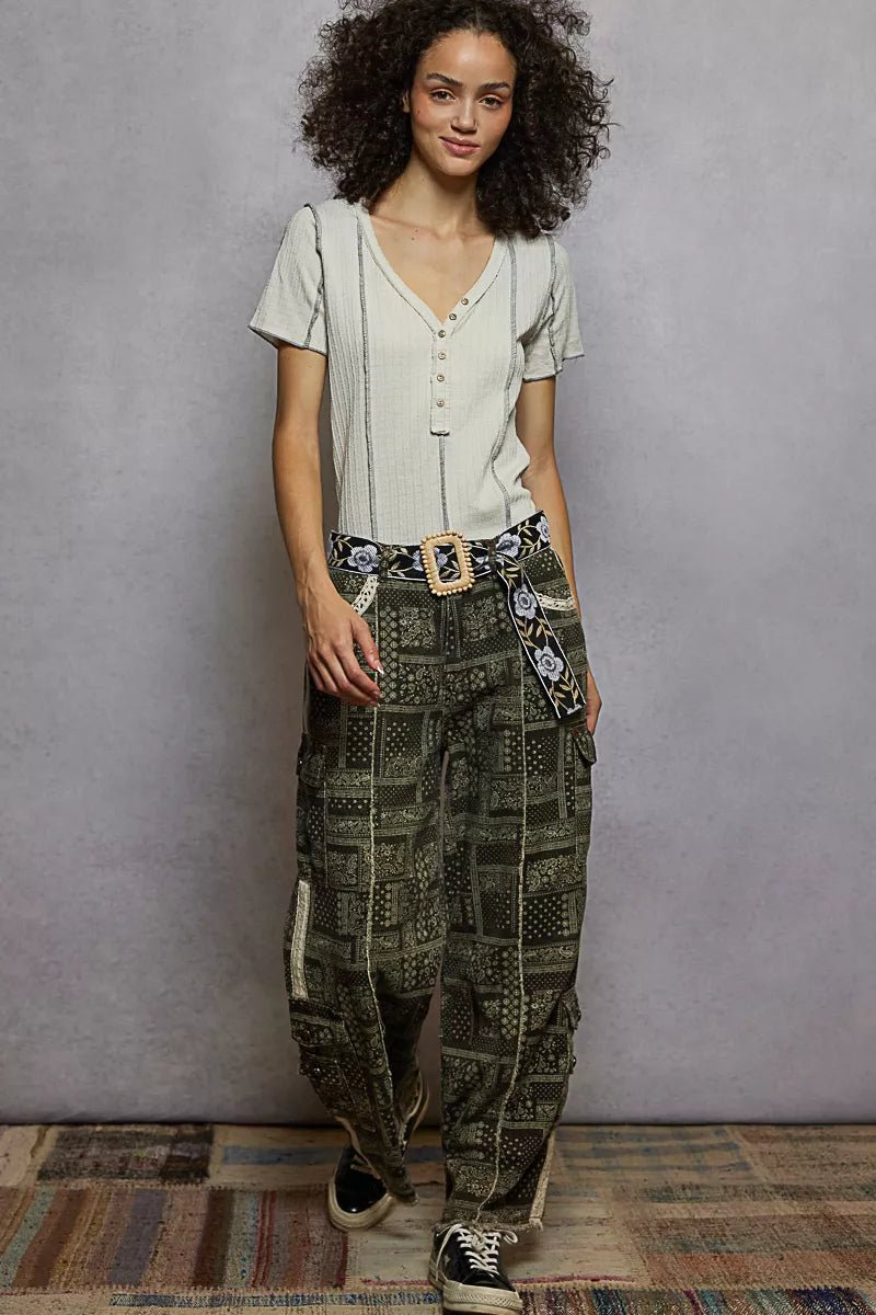 POL V - Neck Short Sleeve Top with Stitch Seam Detail - Bitsy Gypsy Boutique