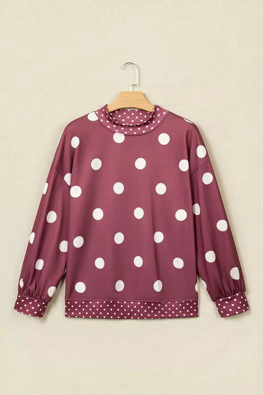 Polka Dot Contrast Detail Oversized Tunic Sweatshirt - Bitsy Gypsy Boutique