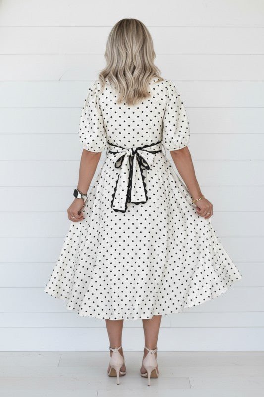 Polka Dot Scallop Trim Button Down Midi Dress - Bitsy Gypsy Boutique