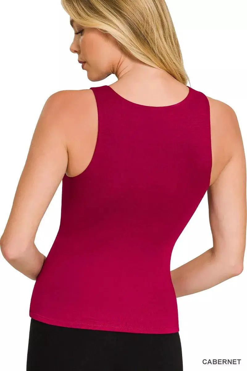 Premium Rayon Double Layered Round Neck Tank Top by Trendsi