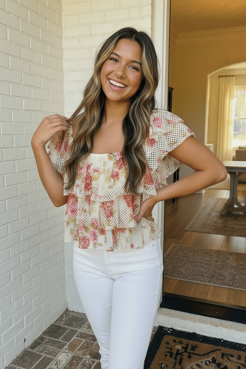 Ready with Ruffles Floral Mesh Top - Bitsy Gypsy Boutique