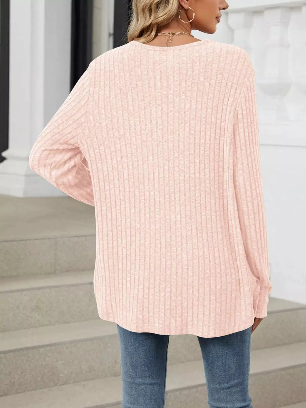 Ribbed Button-Up Cardigan by Trendsi