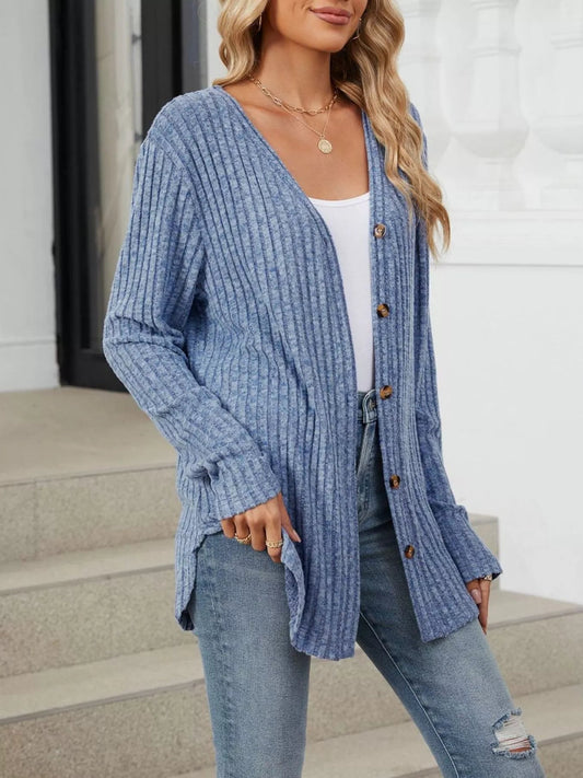 Ribbed Button-Up Cardigan - Bitsy Gypsy Boutique