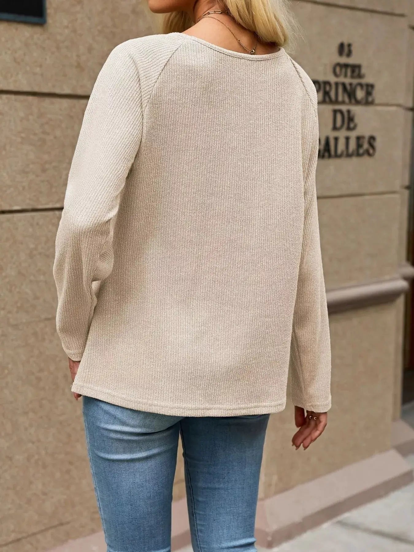 Ribbed Knit Raglan Sleeve T-Shirt by Trendsi
