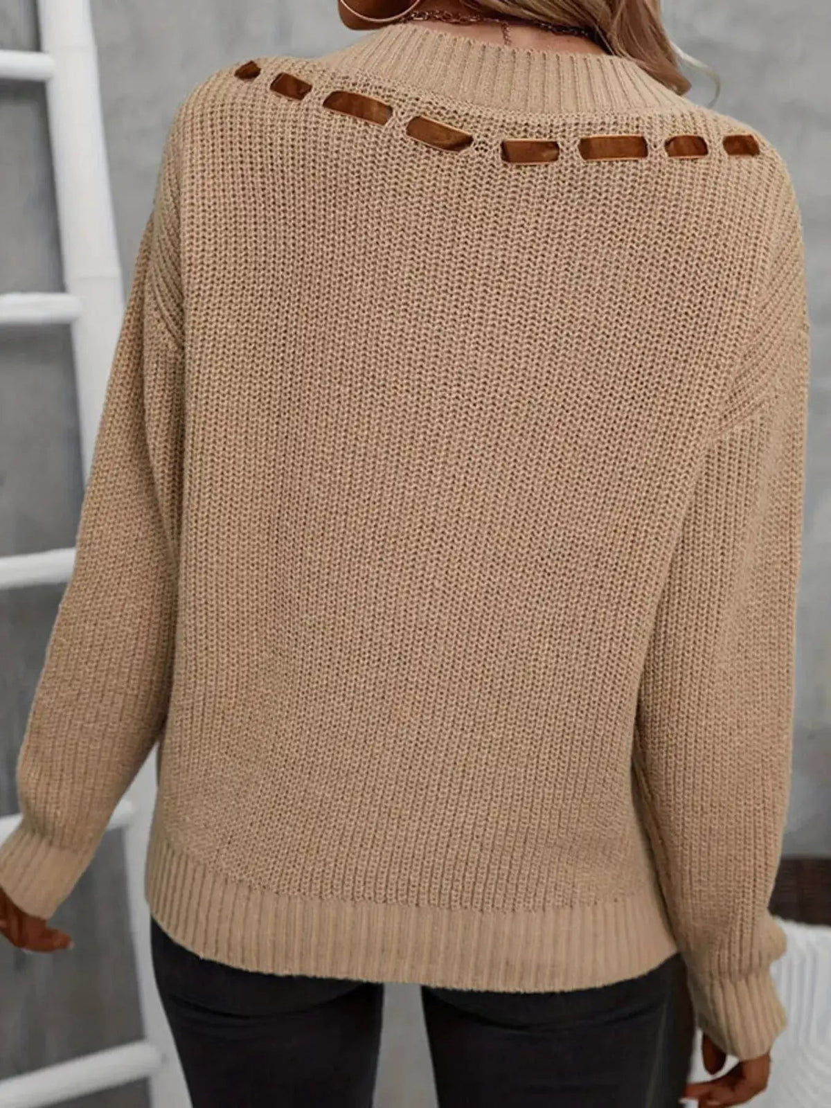 Ribbon Tie V-Neck Sweater - Bitsy Gypsy Boutique