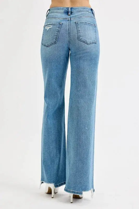 RISEN Full Size Distressed Wide Leg Jeans Plus Size by Trendsi