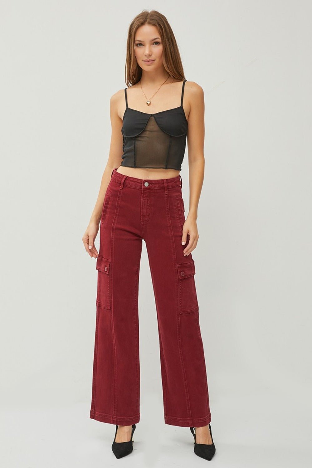 RISEN Full Size High Rise Wide Leg Cargo Jeans - Bitsy Gypsy Boutique