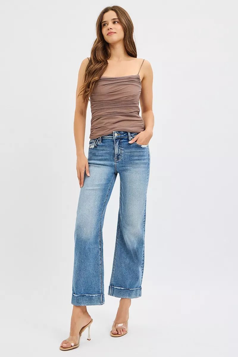 RISEN Full Size Mid Rise Crop Straight Jeans with Taylor Cuffed Plus Size - Bitsy Gypsy Boutique