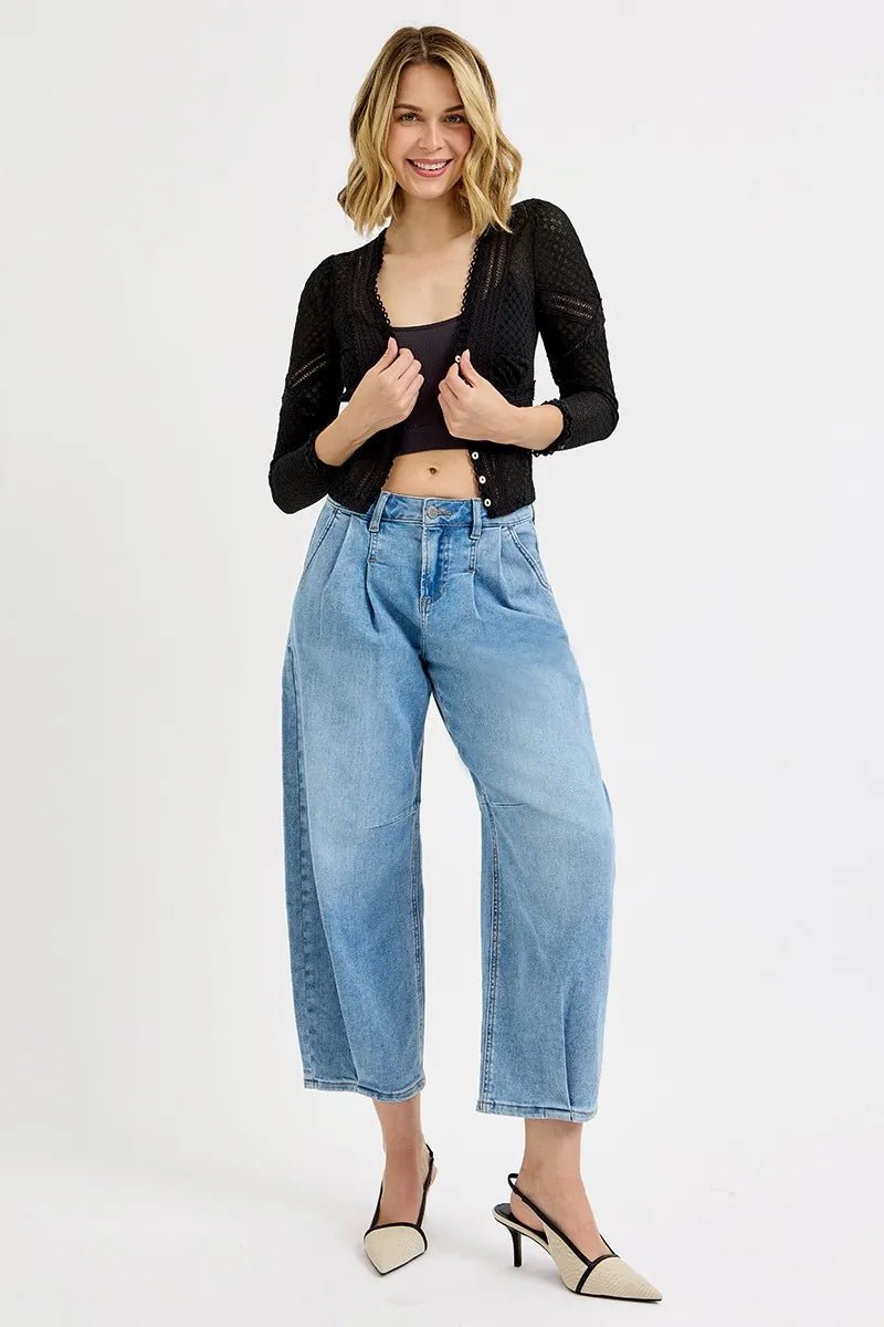 RISEN Full Size Mid Rise Fit Crop Wide Volume Leg Jeans Plus Size - Bitsy Gypsy Boutique