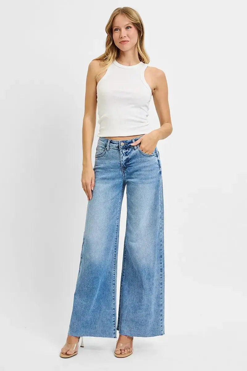 RISEN Full Size Tummy Control High Rise Ankle Palazzo Jeans Plus Size by Trendsi