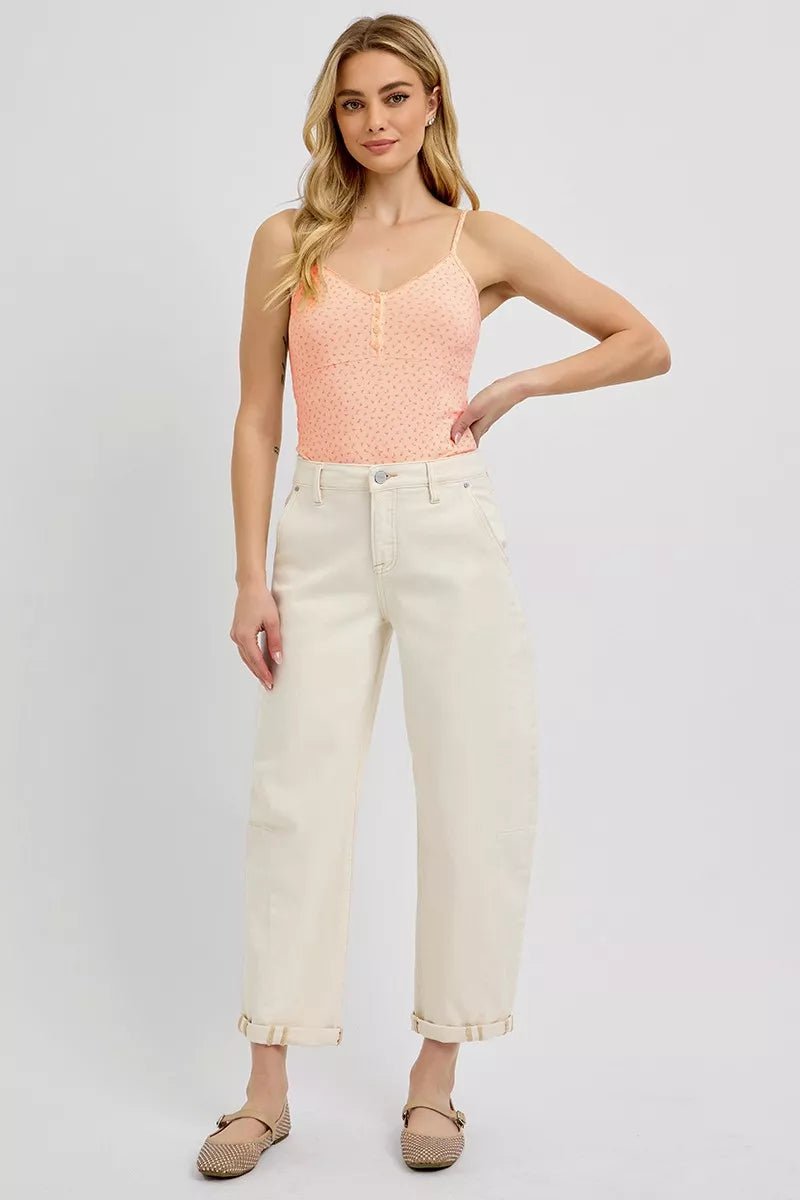 RISEN High Rise Relaxed Barrel Cuffed Jeans - Bitsy Gypsy Boutique