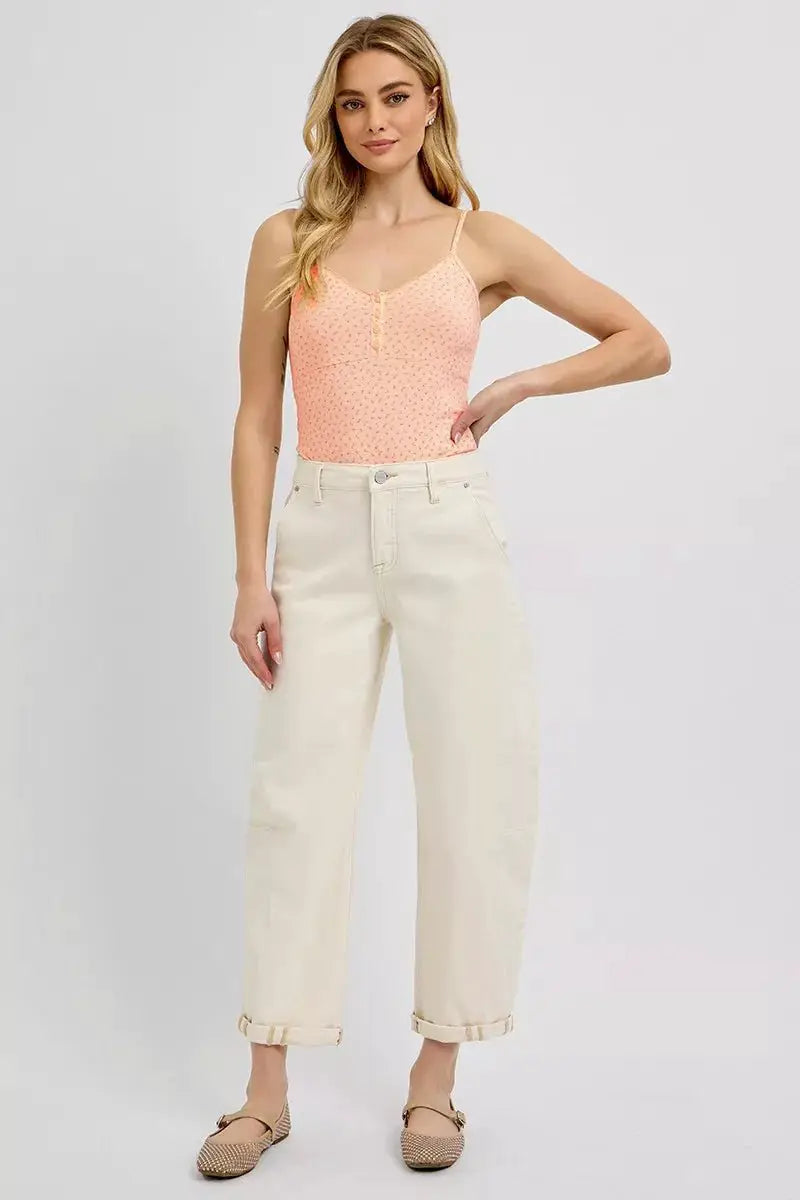 RISEN High Rise Relaxed Barrel Cuffed Jeans by Trendsi
