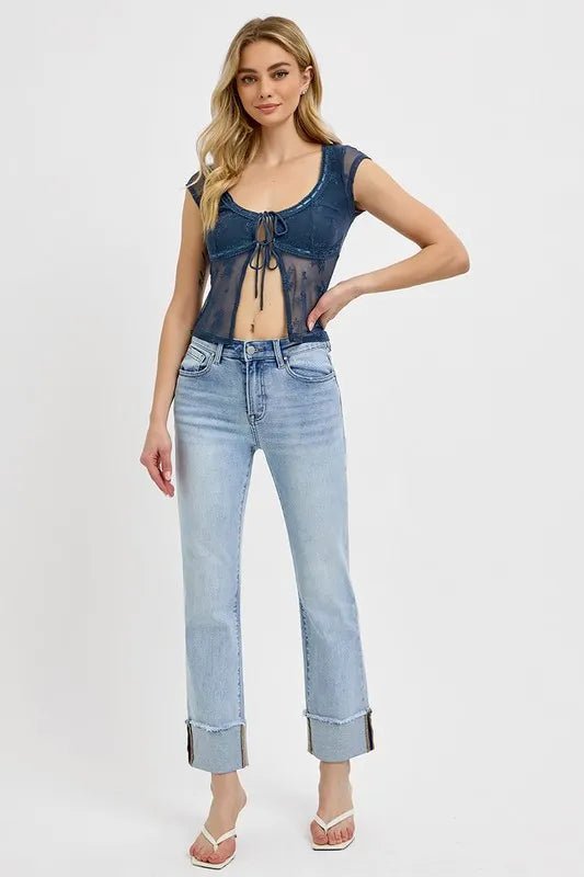 RISEN High Rise Straight Cuffed Relaxed Jeans - Bitsy Gypsy Boutique