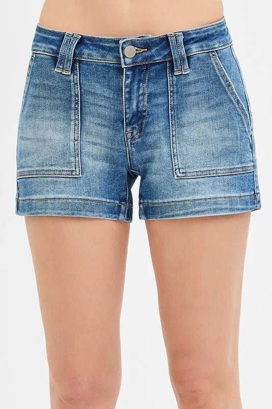 RISEN Low Rise Patched Pocket Shorts - Bitsy Gypsy Boutique