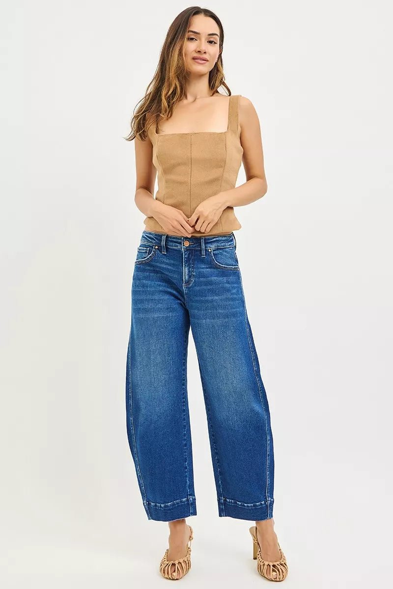 RISEN Mid Rise Crop Barrel Jeans - Bitsy Gypsy Boutique