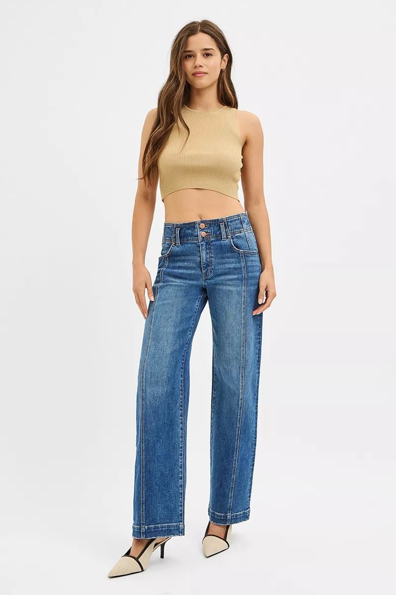 RISEN Mid Rise Fit Wide Baggy Jeans - Bitsy Gypsy Boutique