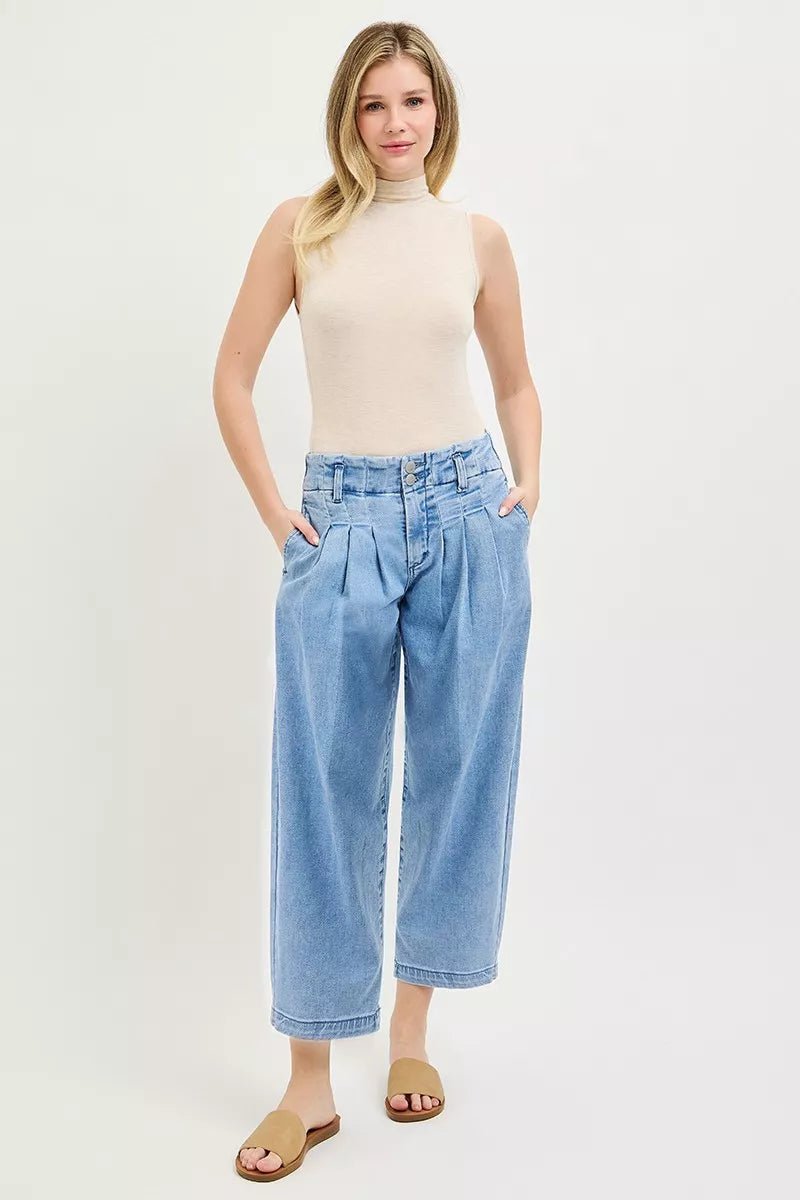 RISEN Slouchy Crop Barrel Pleated Jeans - Bitsy Gypsy Boutique