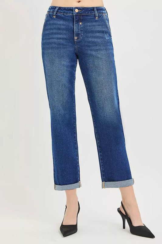 RISEN Slouchy Cropped Boyfriend Jeans with Cuffed Hem - Bitsy Gypsy Boutique