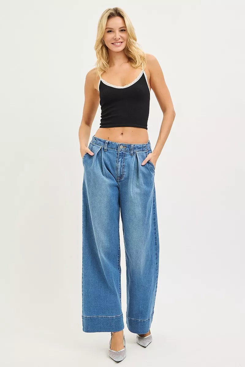 RISEN Slouchy Wide Leg Jeans With Pleats - Bitsy Gypsy Boutique
