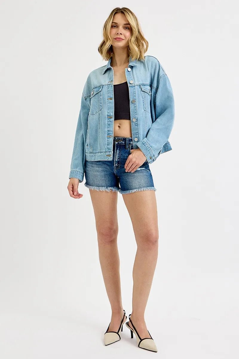 RISEN Washed Dropped Shoulder Denim Jacket - Bitsy Gypsy Boutique