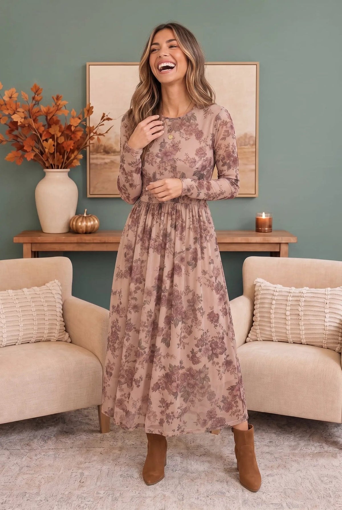 Rosewood Dreams Floral Mesh Midi Dress - Bitsy Gypsy Boutique