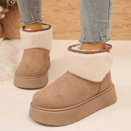 Round Toe Suede Platform Boots With Fluff Cuff - Bitsy Gypsy Boutique